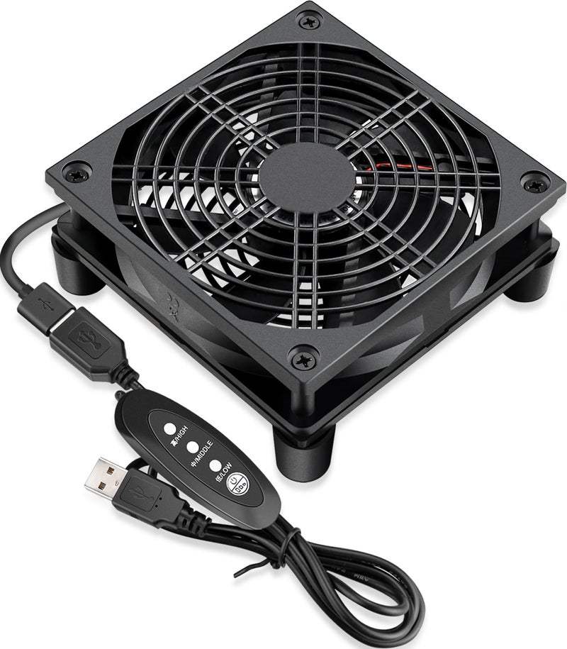 GDSTIME Quiet 120mm Router Fan Cooler with L/M/H 3 Speed Controller, DC 5V USB Powered Case Cooling Fans for Xbox Modem Routers Mini PC DVR TV Box - Image 1